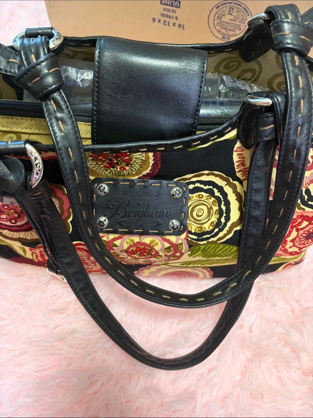 Brighton Floral Shoulder Bag in Black, Pink and Green - Picture 12 of 12